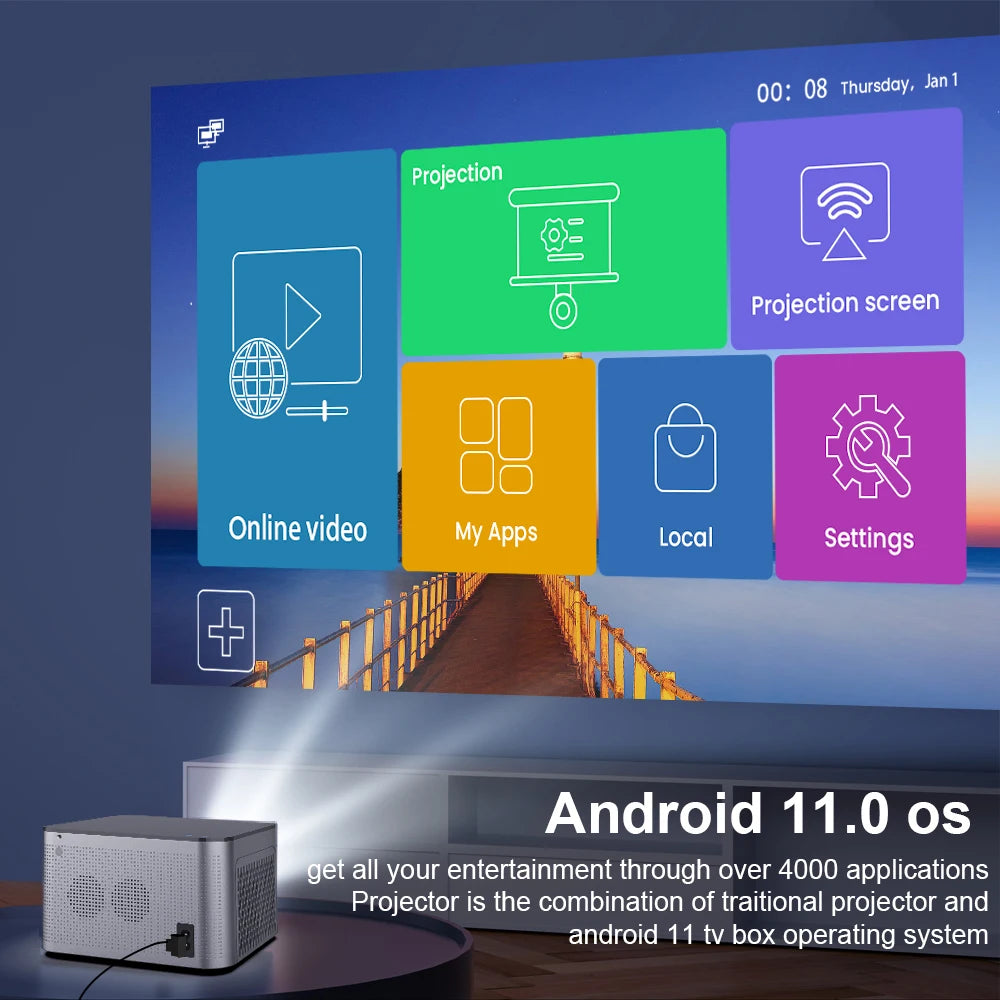 Android 11 4K Smart Projector 580ANSI 1920*1080P Full HD Wifi6 BT5.0 Allwinner H713 Voice Control Home Cinema Theater